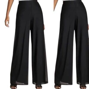 Tadashi Formal Black Wide Leg Lined Sheer Overlay Pant Sz M STYLE #731195 Dressy